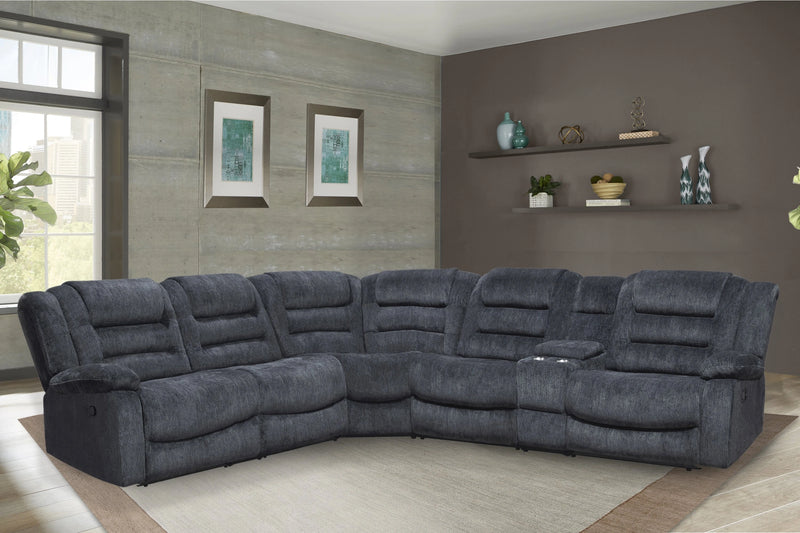 Parker Living Bolton - Misty Storm 6 Piece Modular Reclining Sectional and Entertainment Console
