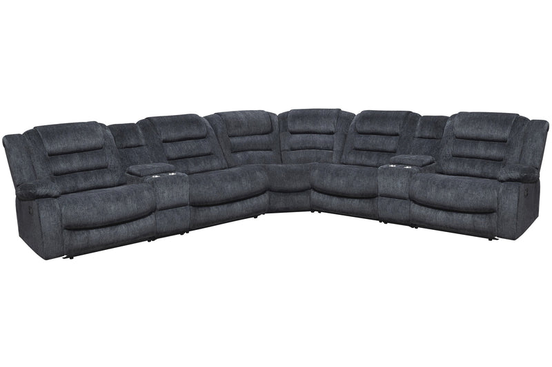 Parker Living Bolton - Misty Storm 7 Piece Modular Reclining Sectional and Entertainment Console