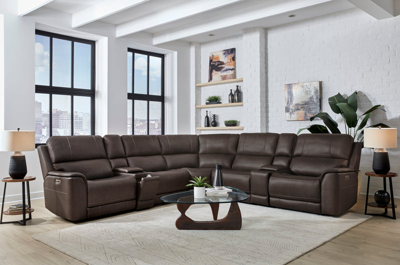 Parker Living Easton - Steamboat Brown 7 Piece Zero Gravity Power Reclining Sectional with Power Adjustable Headrests