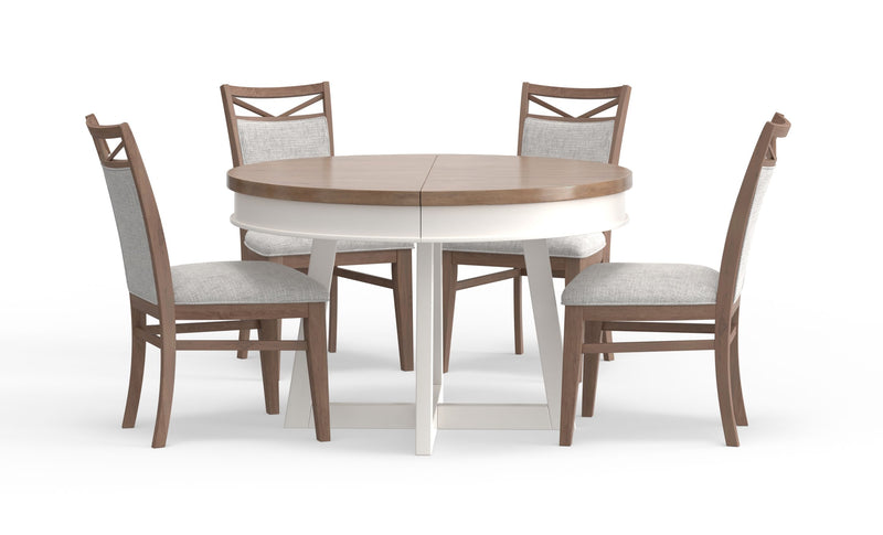 Parker House Americana Modern Dining 48 inch Round Extendable Dining Table and 4 Upholstered Chairs